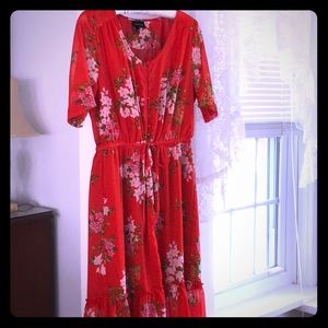 Vintage Who What Wear Red Floral High Low Dress M
